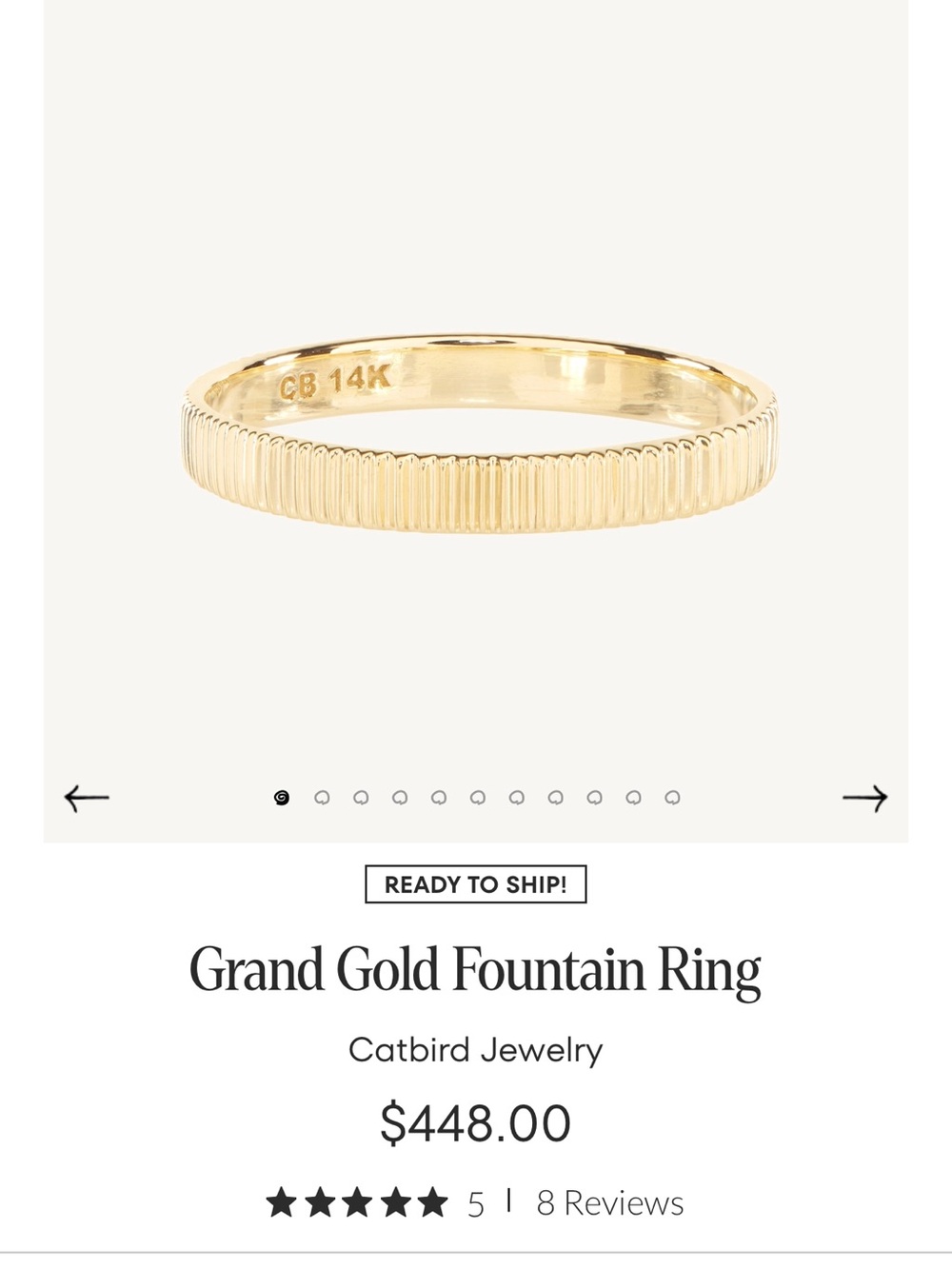 Catbird Ribbed 14K Gold Stackable Ring